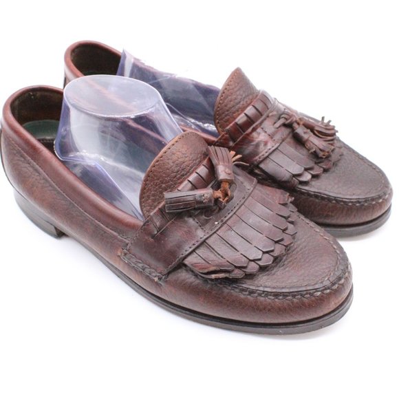Vintage H.S. Trask Tassel Loafer Dress Shoes Mens 10 Brown Leather Slip Handsewn - Picture 5 of 8